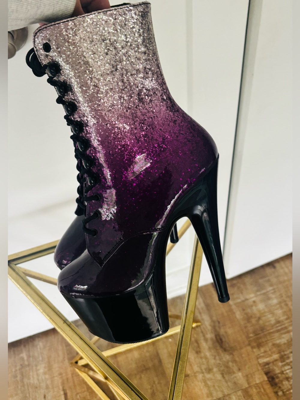 Pleasers Adore Silver Purple Ombre Sparkle Stiletto platform heels size 6 - Picture 4 of 7